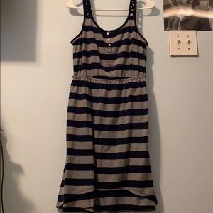 2/12🌸Smocked Navy & Gray Stripped tank top dress